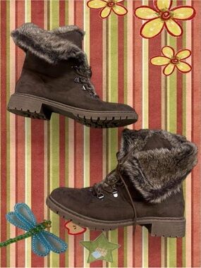 Bass Suede Chocolate Brown Faux-Fur Trim Lace-Up Winter Boots